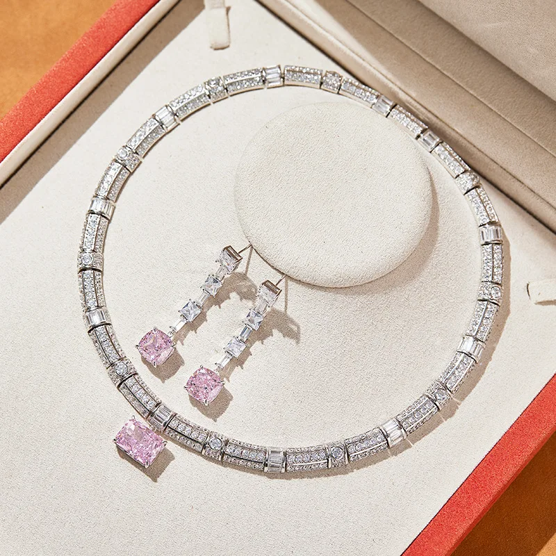 

Pure 925 Sterling Silver Jewelry For Women Big Gemstone Wedding Jewelry Set High Quality Necklace Party Fine Jewelry