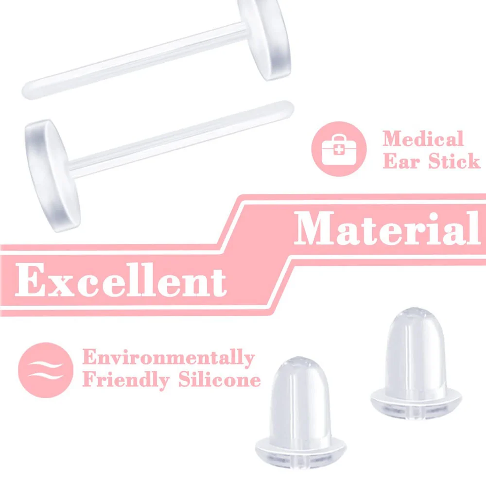 50pcs Clear Plastic Transparent Stud Earrings, Unisex