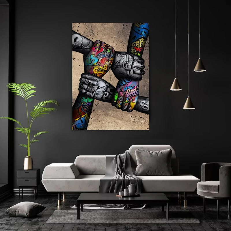 

Creative Graffiti Art Canvas Painting Retro Inspiration Hand Grab Hand Posters and Prints Wall Art Picture for Office Home Decor