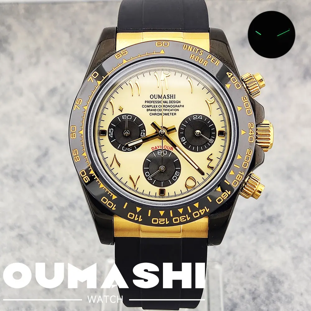 

39mm men's custom watch VK63 movement quartz chronograph sapphire glass rubber strap luxury business men's waterproof watch