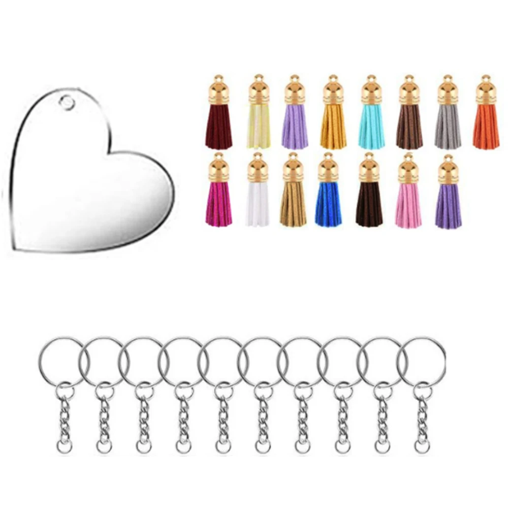 

90 Pieces Heart-Shaped Acrylic Blank Sublimation Heat Transfer Keychain with Jumping Ring Tassel for DIY Gift Making