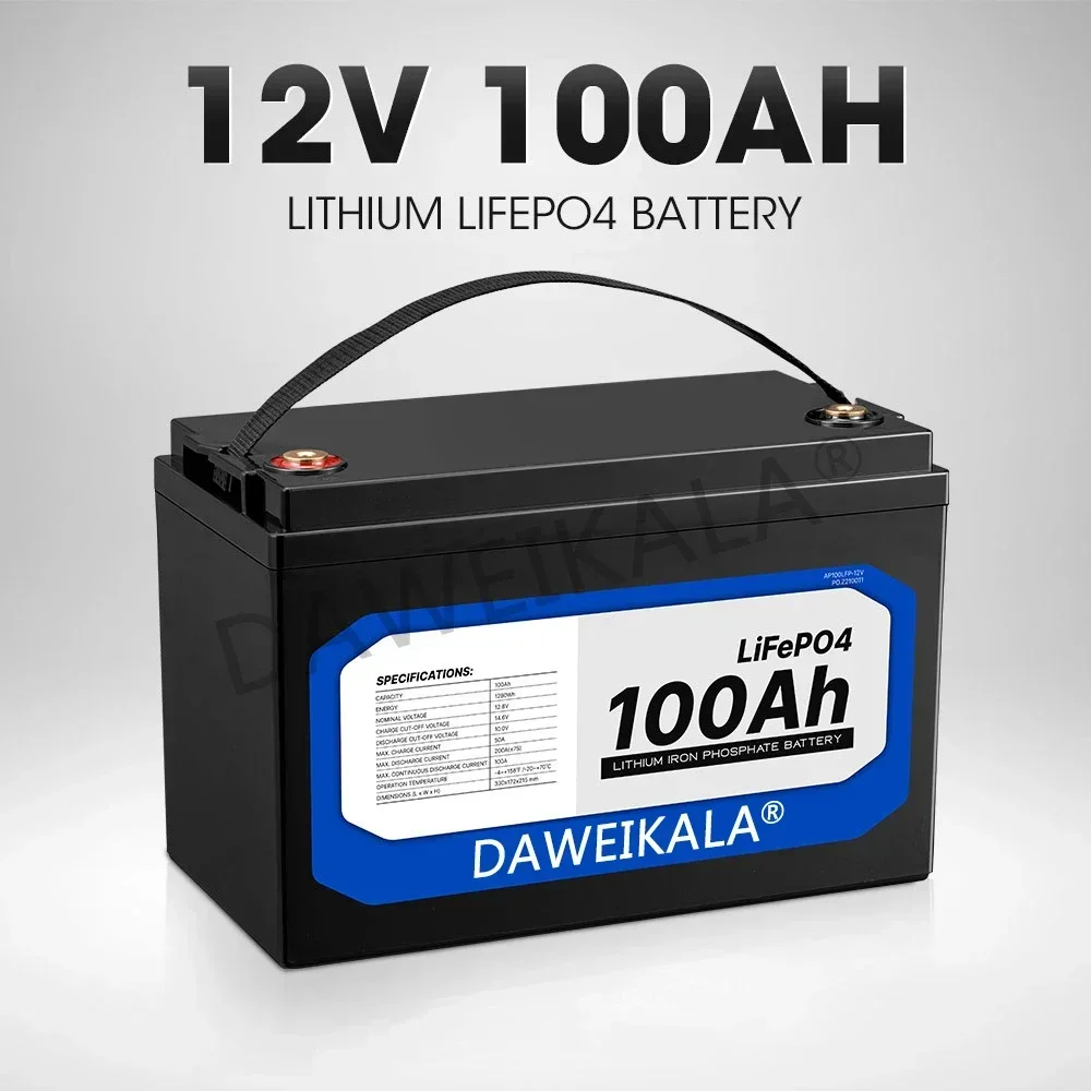 12V 100Ah Lithium Iron Phosphate Battery Built-in BMS LiFePO4 Battery for Solar Power System RV House Trolling Motor