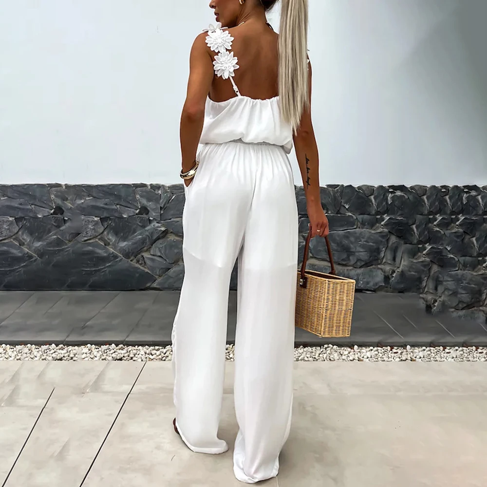 TWOTWINSTYLE Spliced Appliques Casaul Jumpsuits For Women Square Collar Sleeveless Backless High Waist Loose Jumpsuit Female New