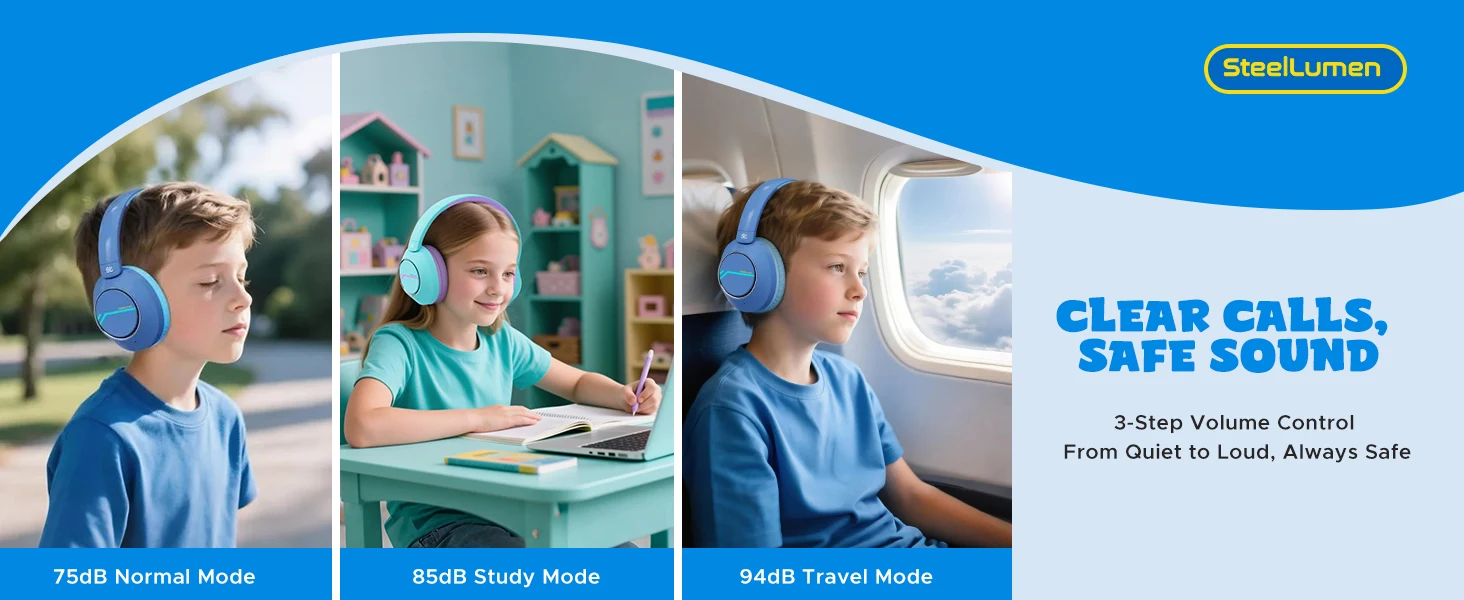 Kabellose Bluetooth-Kopfhörer für Kinder, aktive Geräuschunterdrückung, sichere Lautstärke, faltbares Headset mit Mikrofon für Kinder und Teenager – Detail 4