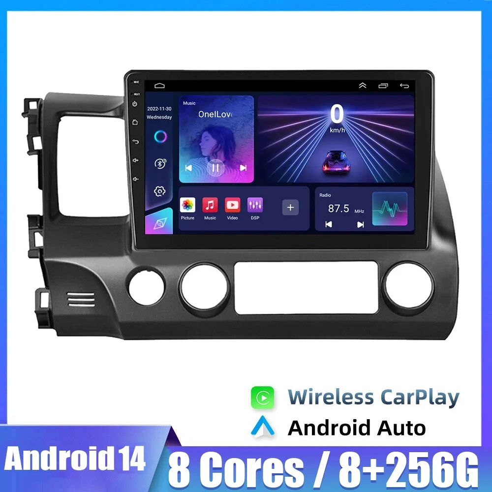 

Wireless Carplay Android Auto Car Radio Multimedia For Honda Civic 8 2005-2011 2012 Car Android 14.0 Video Stereo GPS 2din DVD