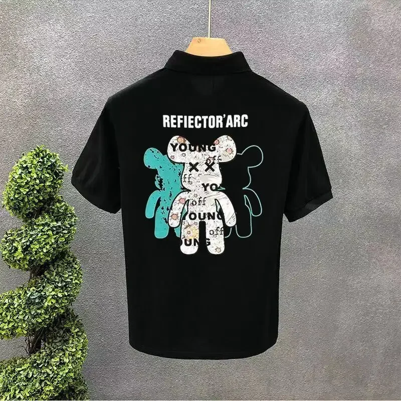 

Male Polo Shirts White Black Katoen Print Aesthetic Top Casual Polyester Quick-drying Summer Ordinary Mens with Collar T-shirt