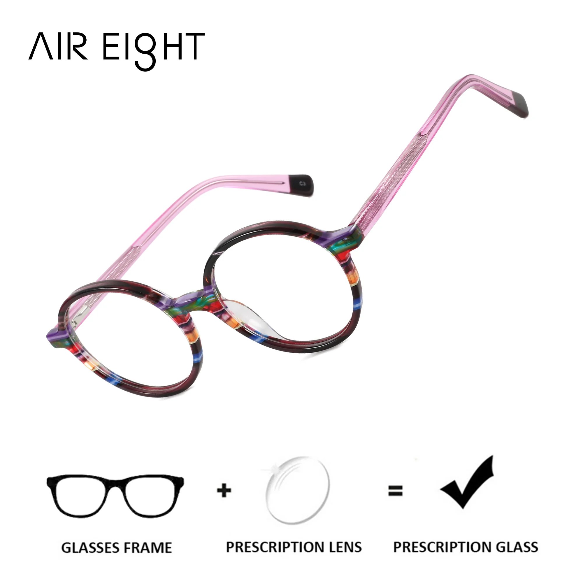 AIR EIGHT S Size Acetate Round Prescription Glasses For Women Photochromic Optical Lenses Myopia Medical Graduate Eyewear
