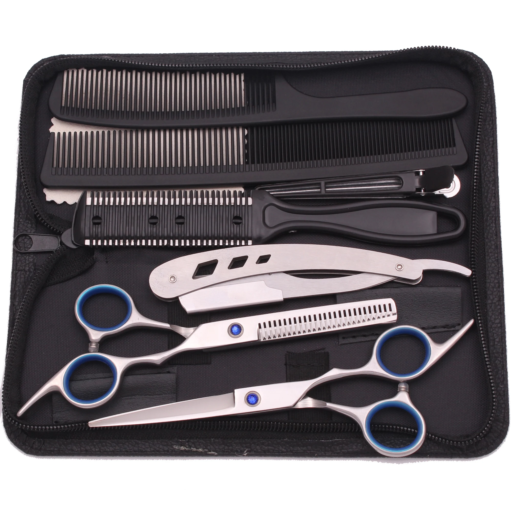 Hairdressing Scissors JP Stainless Black Hair Cutting Scissors Barber Shop Thinning Scissors Set Comb Razor Dropshipping C1001 image 5