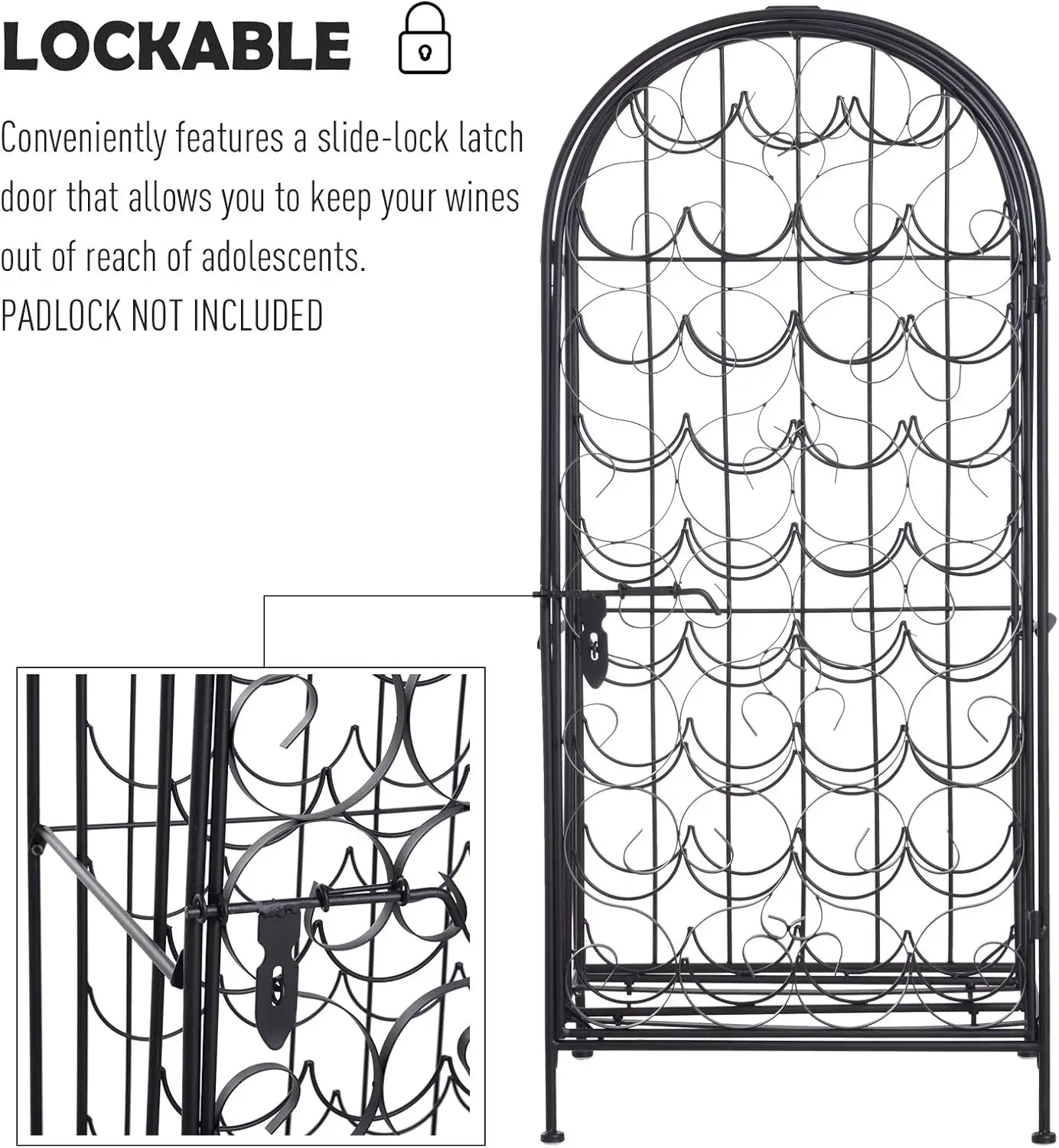 35-Bottle Wrought Iron Wine Rack Cabinet with Lock, Black - Elegant Storage for Kitchen or Bar