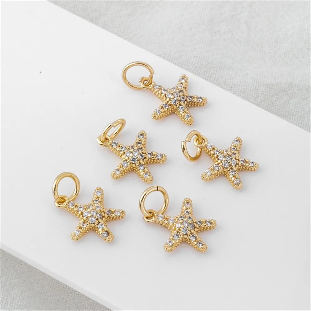 

14K Gold Inlaid Zircon Starfish Pendant, DIY Jewelry, Bracelet Necklace, Ear Pendant Accessories, 12*13mm