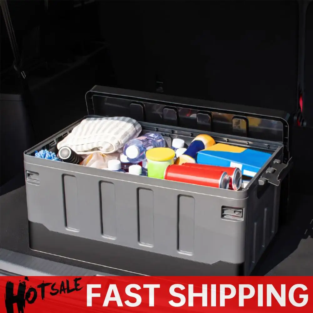 

60L Outdoor Camping Storage Box with Lid & Handles Collapsible Storage Container Large Capacity for SUV Cars Stowing Tidying