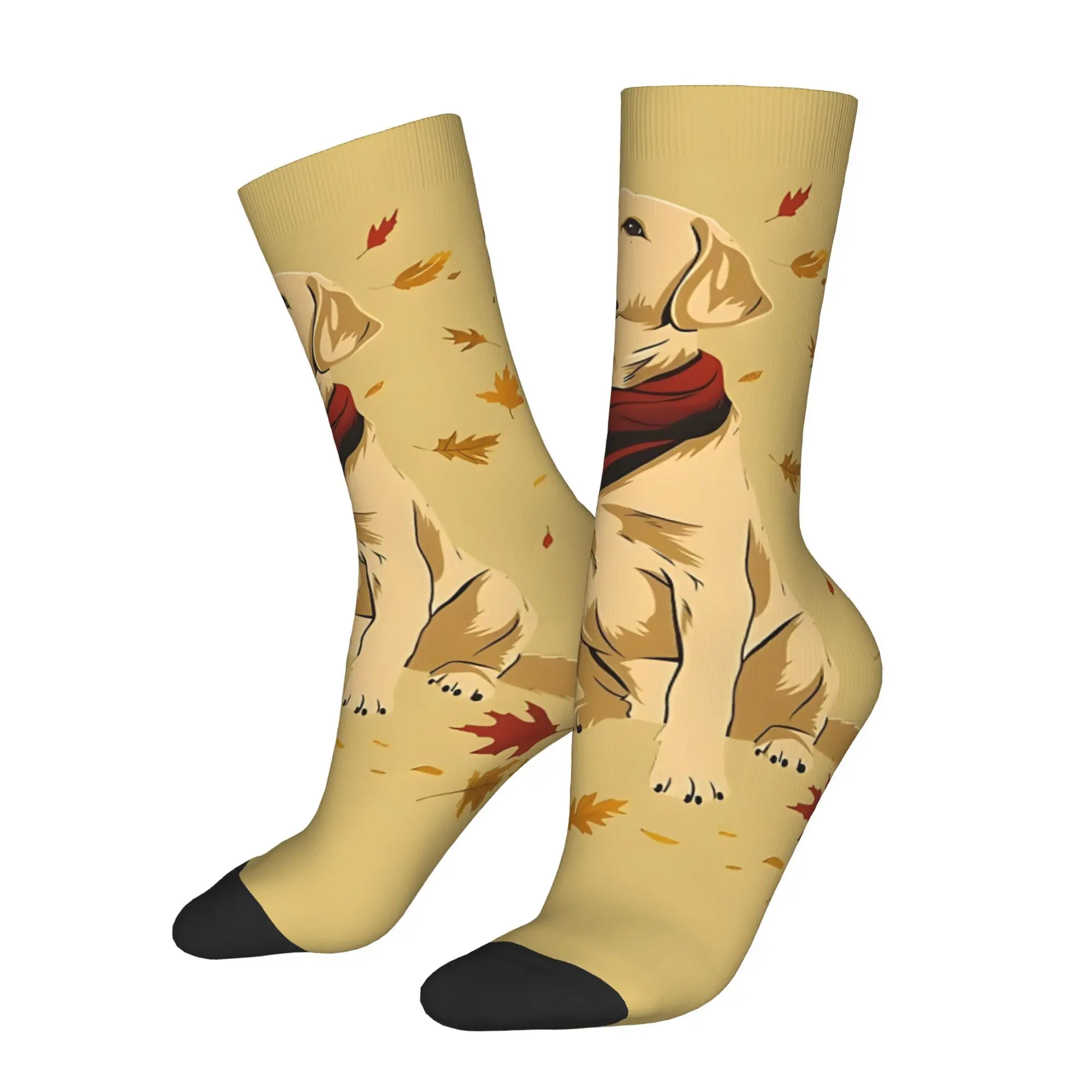 1pc Retriever Dog Autumn Foliage Fall Leaves Printed Men's Socks  Novelty Hip Hop Harajuku Pattern Crew Sock Casual Gift