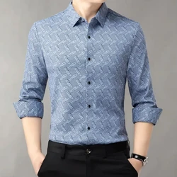 Smart Casual Spring Autumn New Men Clothing Shirts Lapel Printing Single Breasted Fashion Luxury Business Slim Long Sleeve Tops