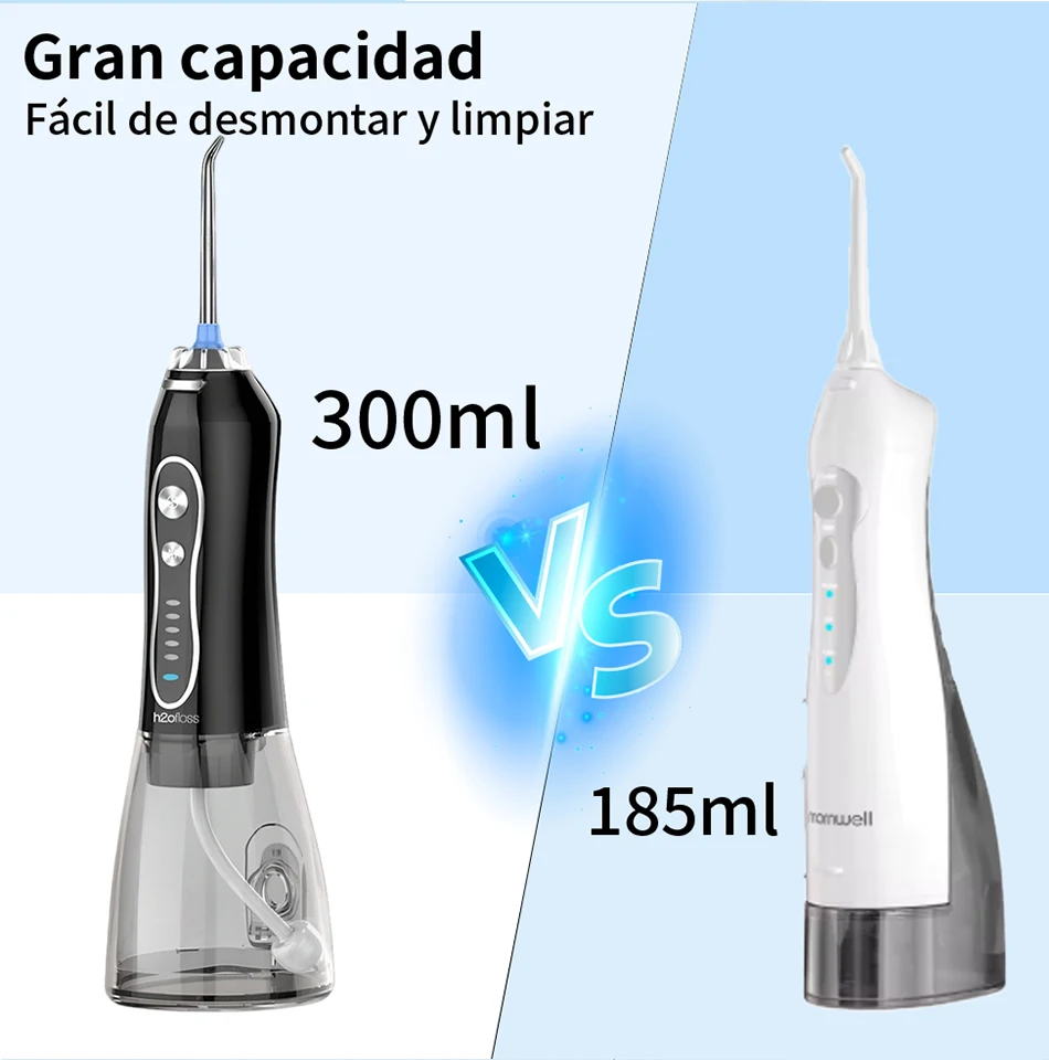 H2ofloss Wasserflosser Tragbarer Mundduscher 300ML 5 Modi Hochdruck USB Wiederaufladbar zur Zahnreinigung HF-6 – Detail 9