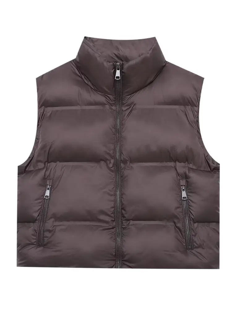 Sweet Faionable Stand Collar Pred Gasket Svel Cotton Vest Tank Top Outerwear Polyester Fiber ort Length Zipper C...