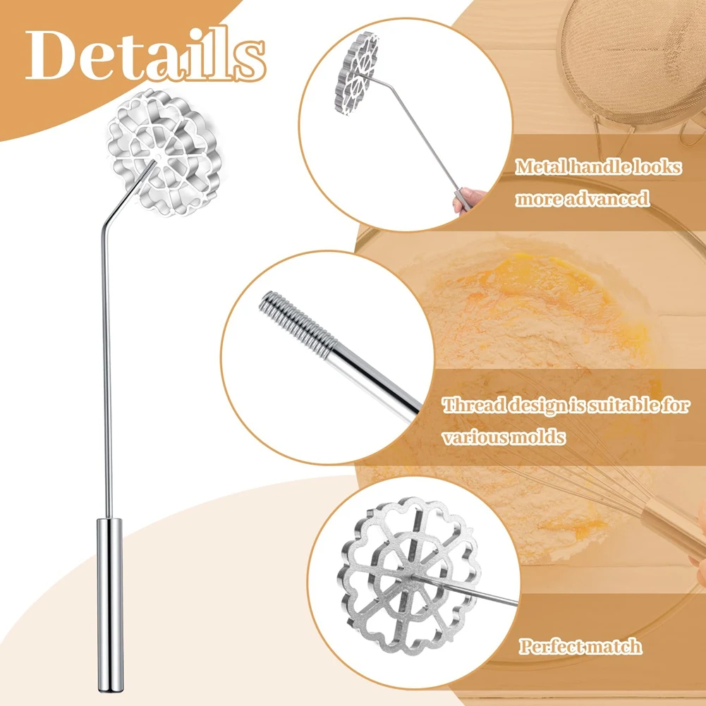 KSOL Rosette Iron Molds Set Bunuelos Mold with Handle Cooking Stamp Maker Kit Cookie Cutter Aluminum Alloy Waffle Mold