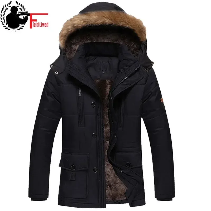 2024 New Men Fashion Style Hooded Outerwear Thick Warm Inside Fleece Lining Coat Winter Jacket Fur Collar Detachable Male Parkas