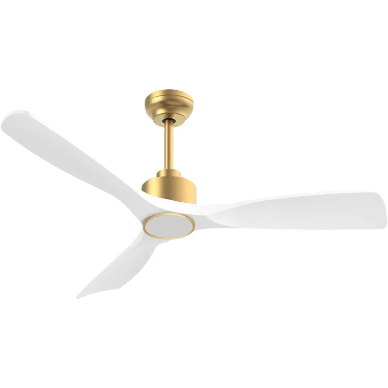 52 Inch ETL Listed Indoor Outdoor Smart Ceiling Fans with Lights Remote Control, Quiet DC Motor 3 Blade Modern White Gold