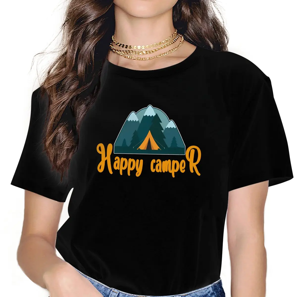 Happy Camper Classic Camp Women T Shirt Fibre Fashion O-Neck Polyester TShirt