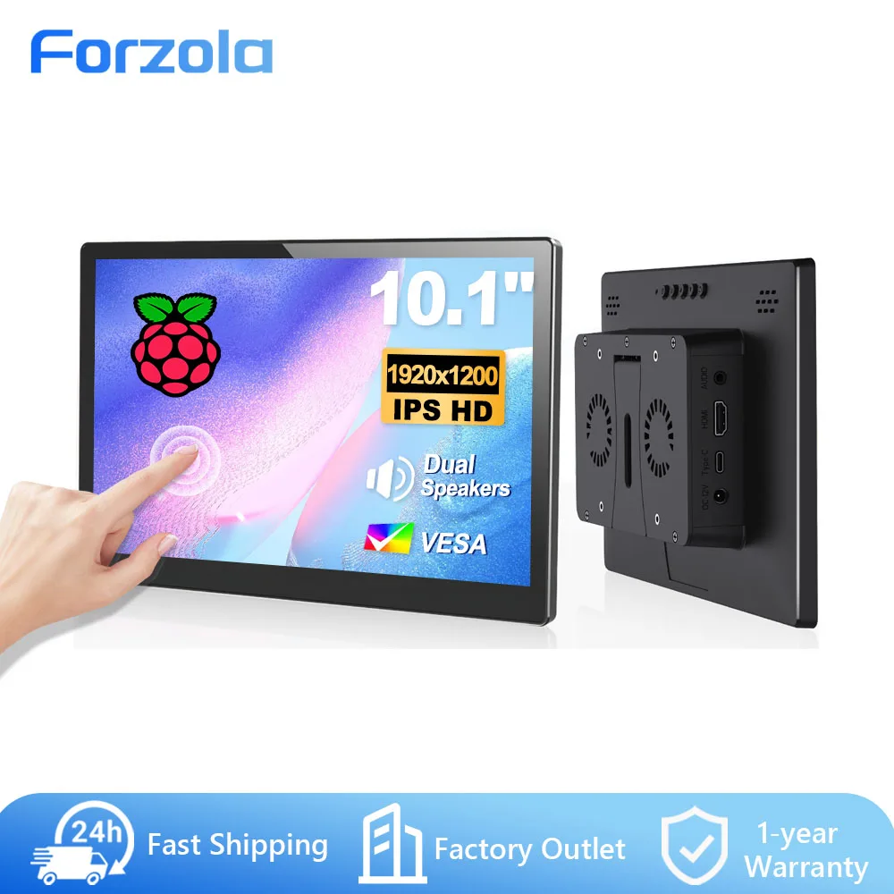 FORZOLA 8" 10.1" Raspberry Pi Touch Screen Portable Monitor 1920x1200 HD IPS LCD Industrial Display VESA for Raspberry Pi 5 4 3