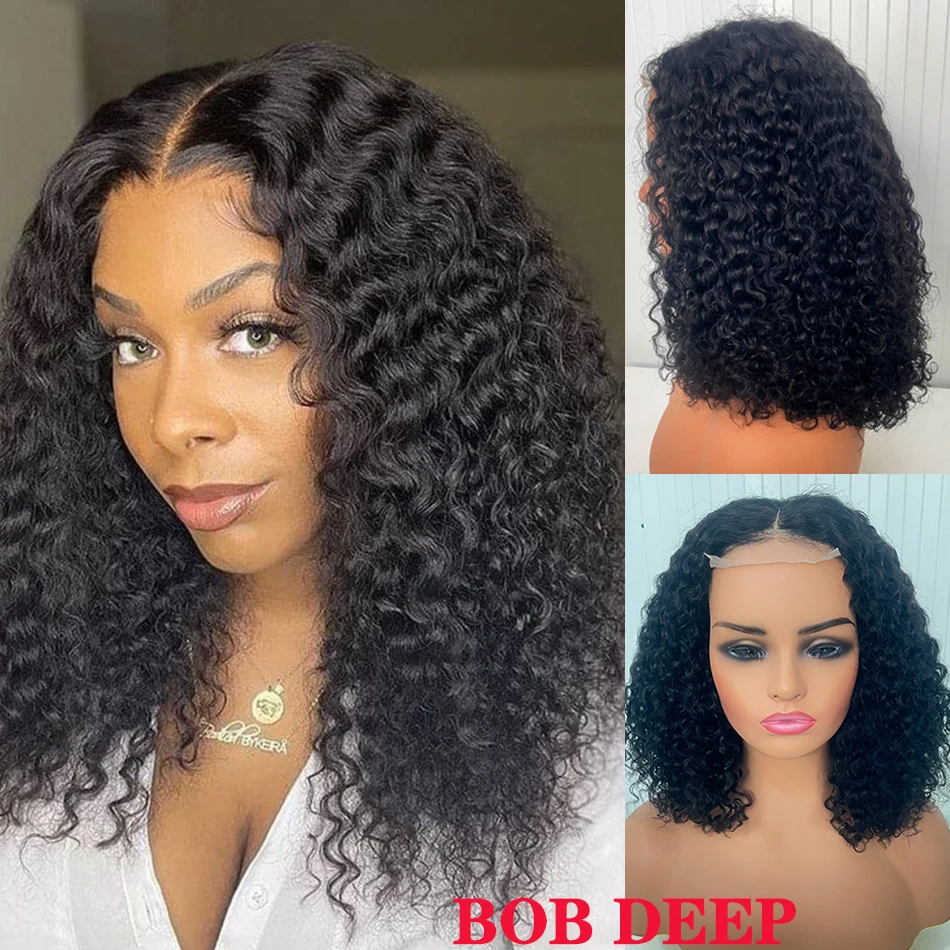 Wig penutup renda HD 4X4 keriting pendek dengan kepadatan 200% 12A wig Bob bergelombang rambut manusia wig keriting untuk wanita warna hitam