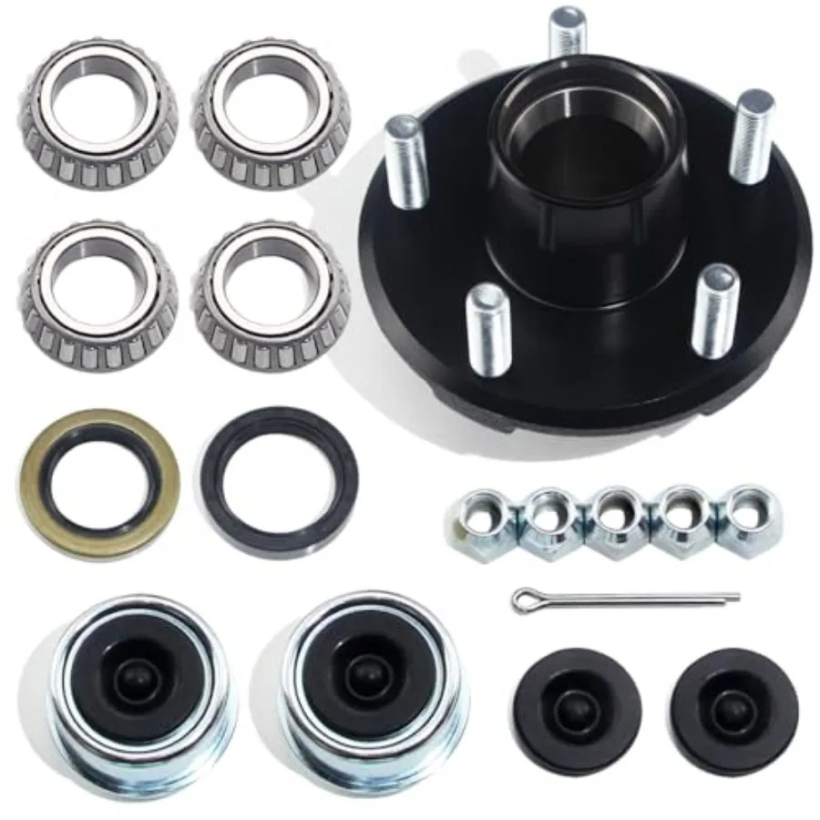 

5 on 4.5'' Trailer Hub Kit for 2000lbs '' or -/6'' Straight Axle, 5 Lug Trailer Idler Hub Kit 5 Bolt on 4-1/2 Inch, Fits 1'' an