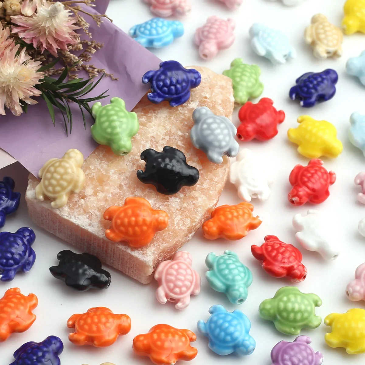 10/20pcs Random Color 15*18mm Tortoise Shaped Ceramic Loose Beads DIY Cute Handmade Bracelet Jewelry Craft Supplies