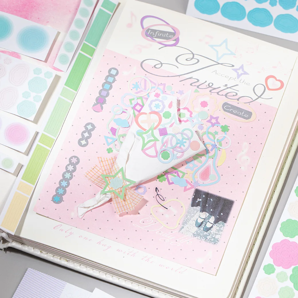 INS Sticker Book Waterproof PET Die Cut Decorative Decals for Journaling Scrapbooking Diary Notebook Handmade Decoration Decals