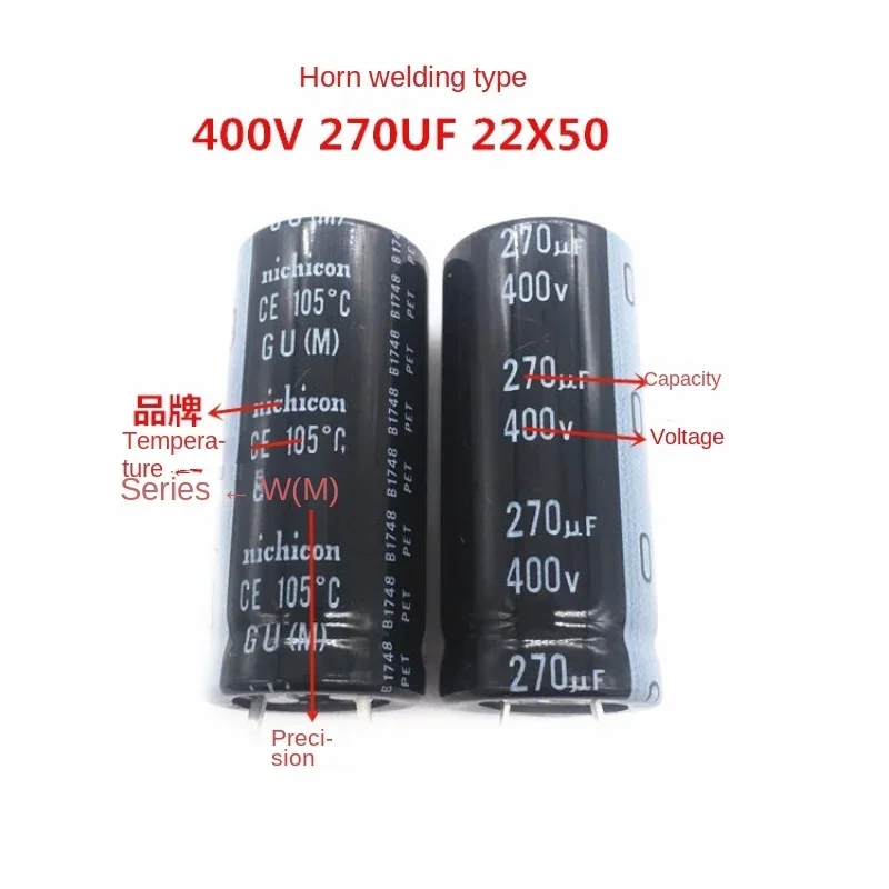 DIXSG (1PCS)400V270UF 22X50 nichicon aluminum electrolytic capacitor 270UF 400V 22*50 GU 105 degrees