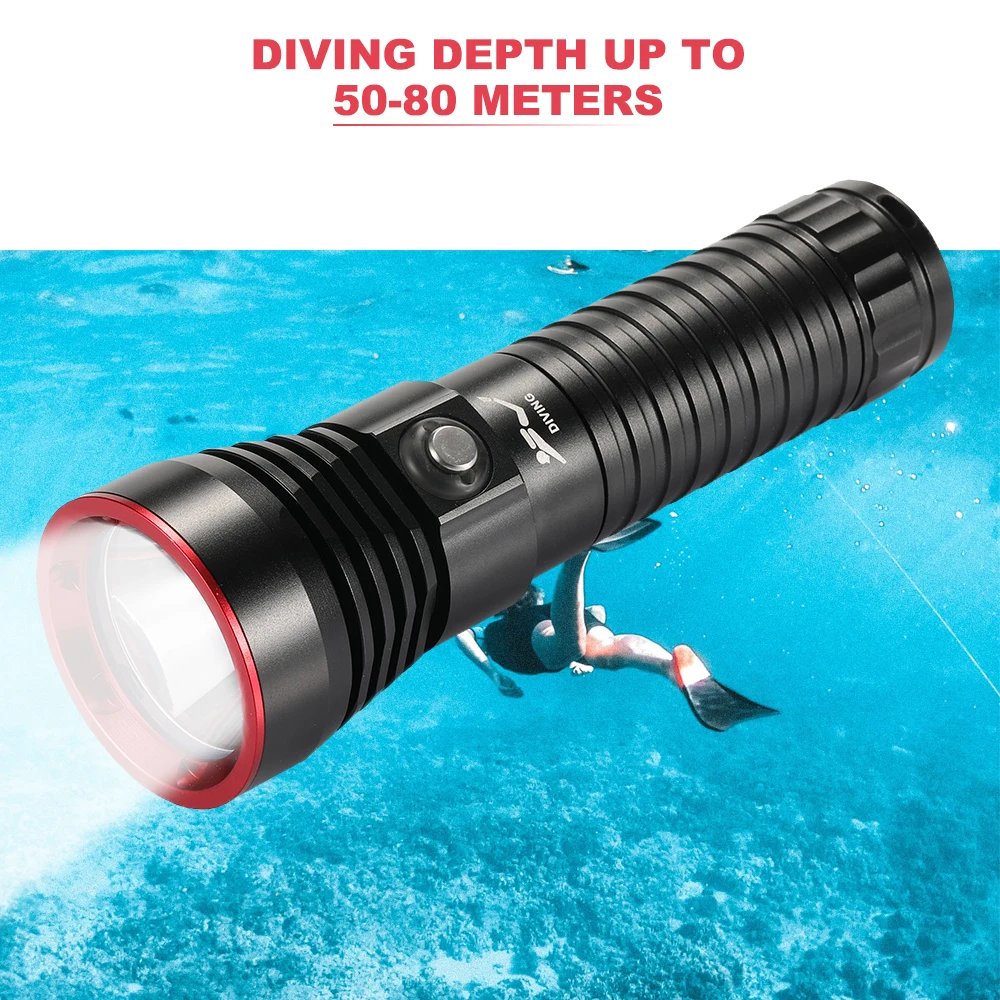 Asafee 80M Diving Flashlight XHP70 LED Dive Lantern Underwater Fishing Magnetic Switch Torch Waterproof SOS Light Scuba Lamp