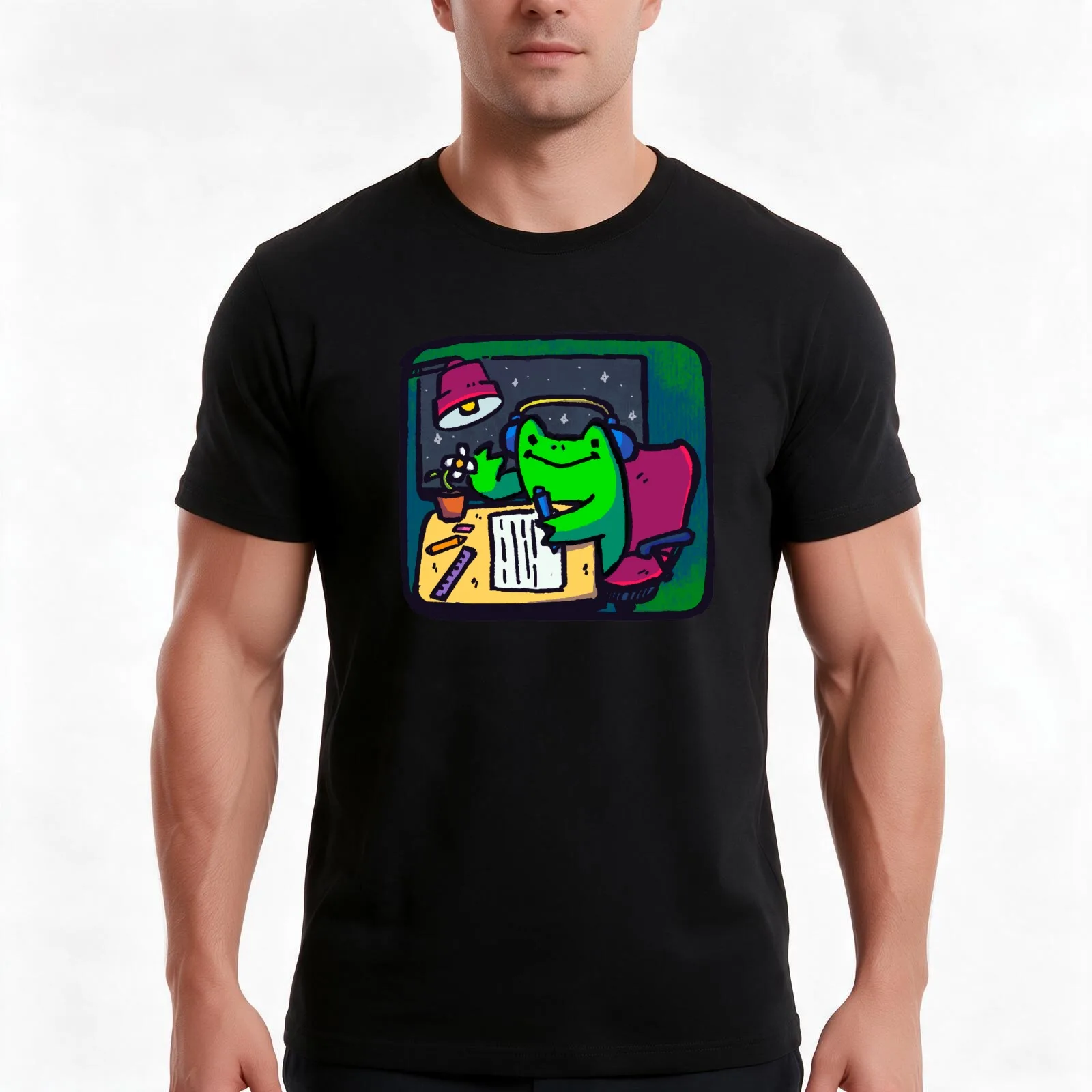 chill beats to relax/study to T-Shirt, Summer Casual Cotton Tee, Oversized Streetwear Tops, Vintage Graphic Print, 100% Cotton