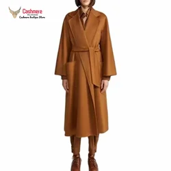 Cappotto invernale in cashmere di fascia alta da donna 2024 autunno lungo cappotto cammello allentato ondulazione dell'acqua giacca casual alla moda in pizzo di cashmere 100%