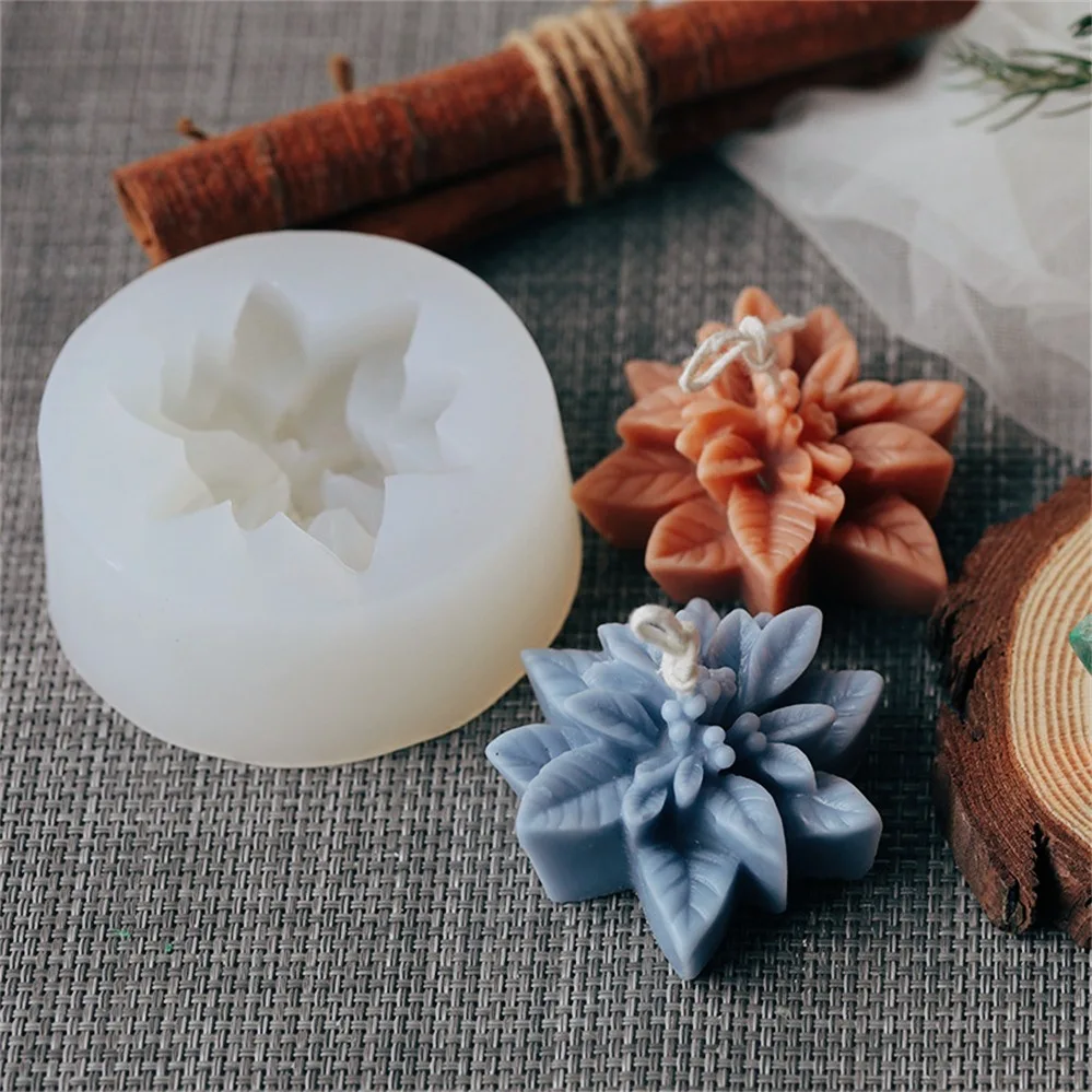 1 piece, Christmas flower silicone mold Christmas candle plaster mold simulation flower home aromatherapy decoration mold