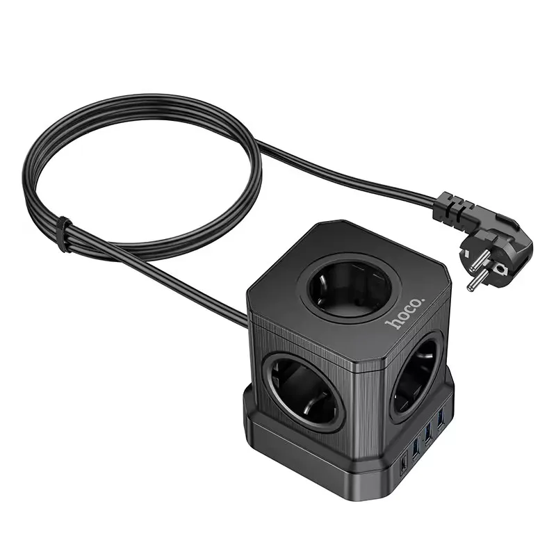 PD20W EU/GER Plug Power Strip with 5AC Outlets 3 USB Port 1 Type C Desktop Charging Station For iPhone 15 Tablets Computer