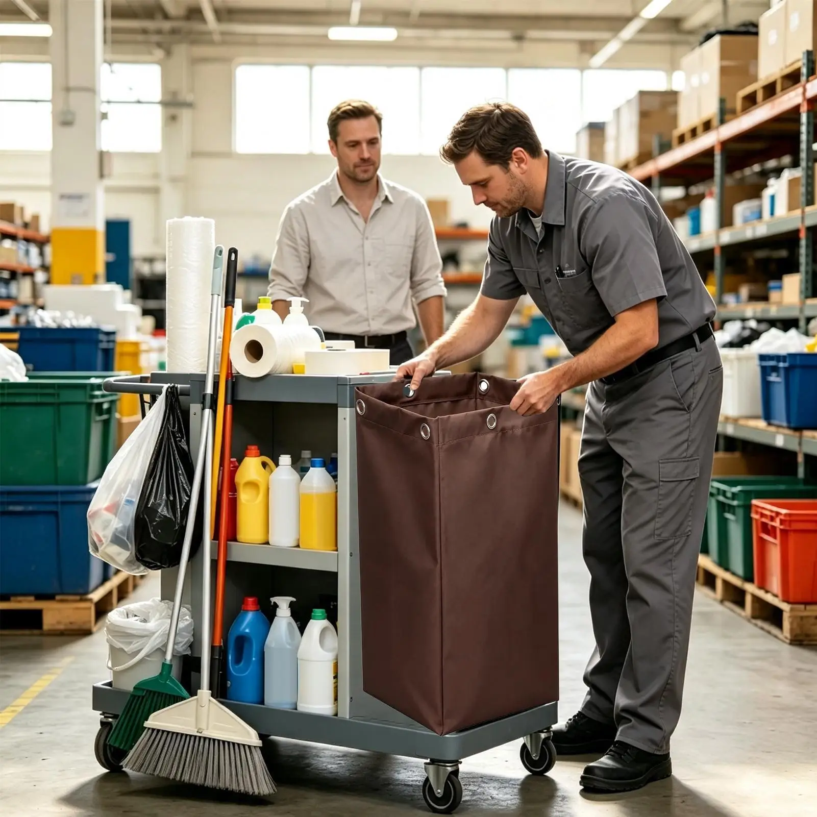 Cleaning Cart Bag Replacement 23 Gallons Waterproof Oxford Pouch With 6 Brass Grommets Cleaning Cart Replacement Bag For Hotel