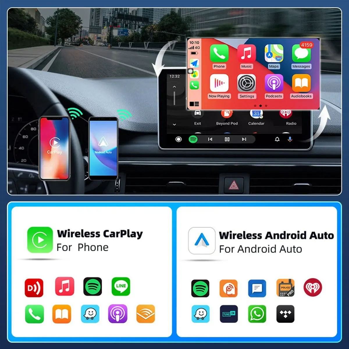 A48U Android Auto CarPlay Adapter Wired to Wireless AI Box for