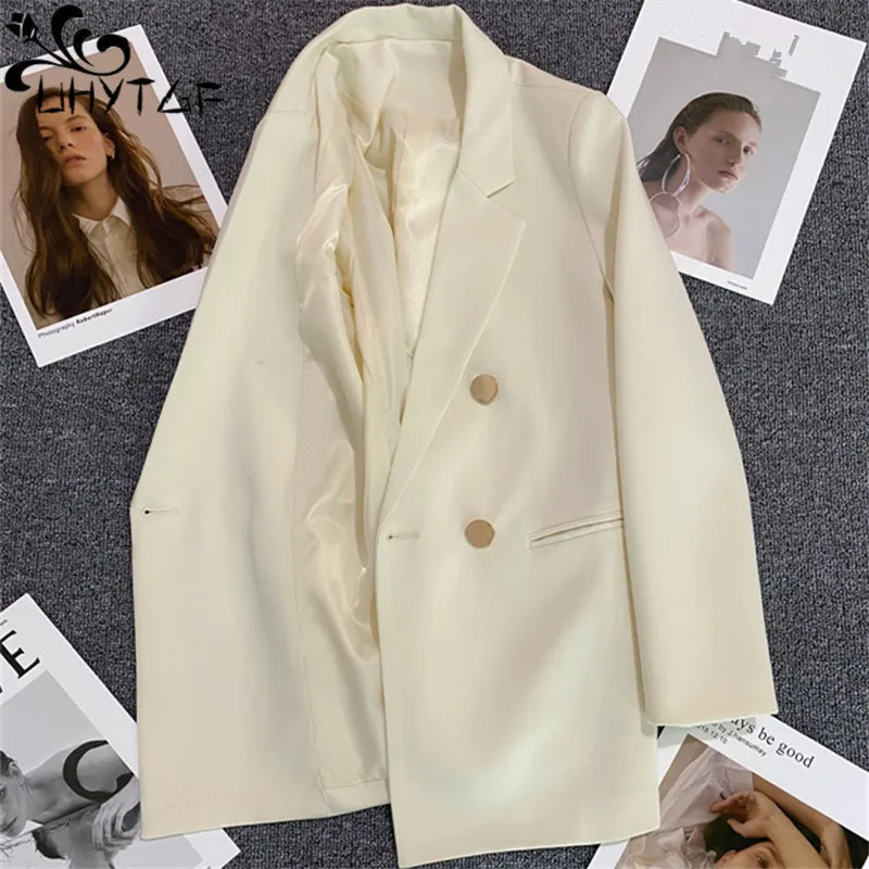 

UHYTGF Korean Fashion Jackets Women 2023 Double Breasted Loose Spring Autumn Blazer Coat Female Long Sleeve Ladies Outerwear 297