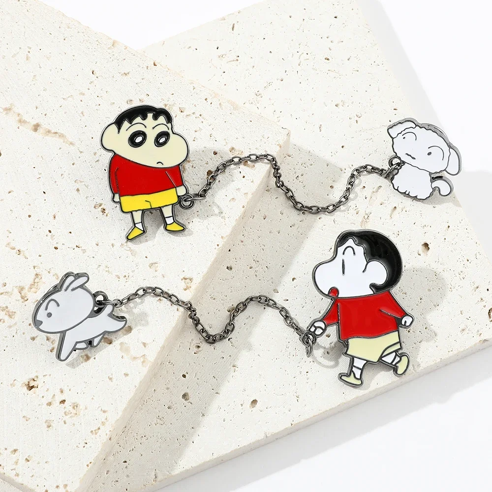 

Crayon Shin-Chan Cartoon Figures Cute Metal Badge Walking Dog Fun Brooch Clothing Accessories Anime Plush Toys Cosplay Gifts