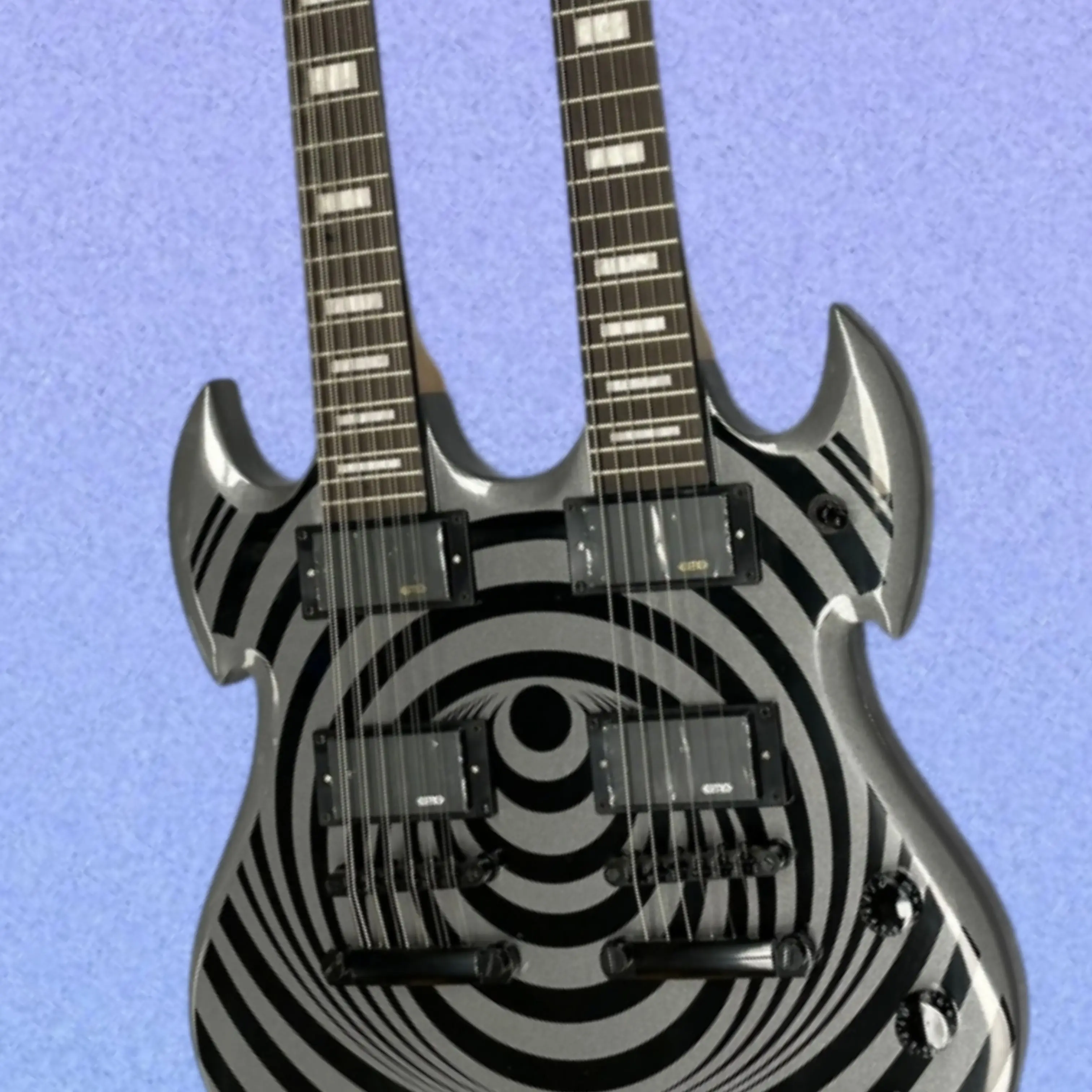 Gray Double Neck Electric Guitar, 6 String & 12 String,Bullseye Finish With Black Hardware Guitars, Instant Tone Switch Guitarra