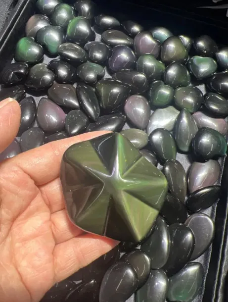 Best Quality Natural Rainbow Obsidian Pentacle Reiki Gem Healing Decoration