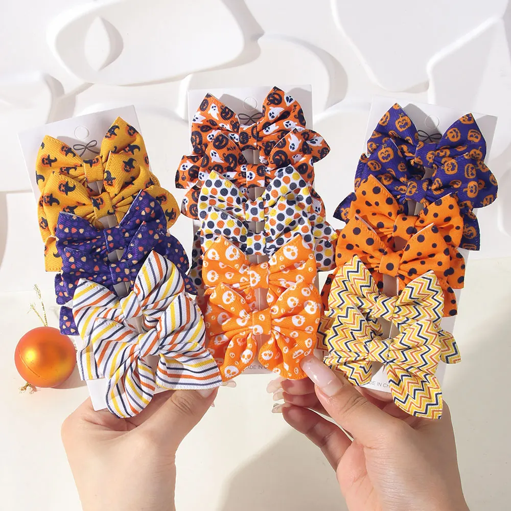 

6Pcs Girls' Halloween Gifts Set Pattern Sweet Bow Hair Clip Children's Hand Woven Hair Accessories Kids' Christmas Clips