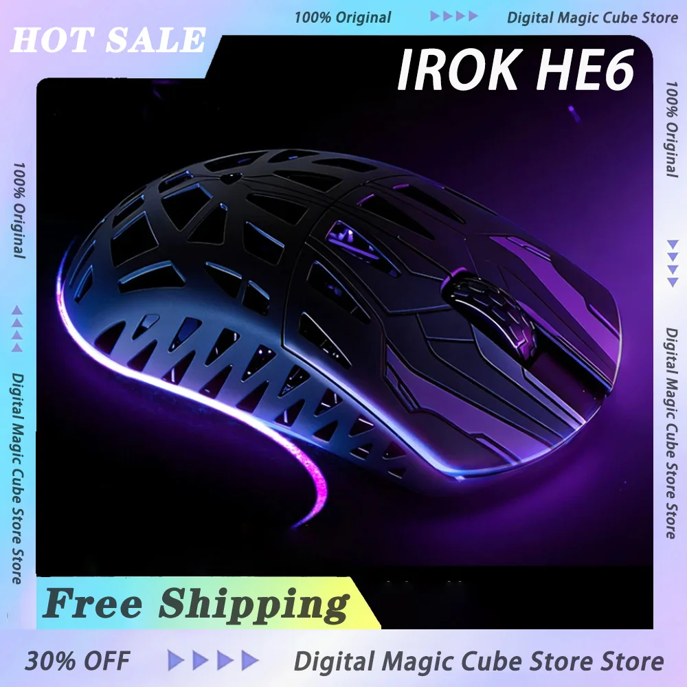 

IROK HE6 ULTRA Carbon Fiber Mouse Lightweight Wireless 3-mode Gaming Mice 500mAh PAW3950 PC Esports Laptop PC Accessories Gifts