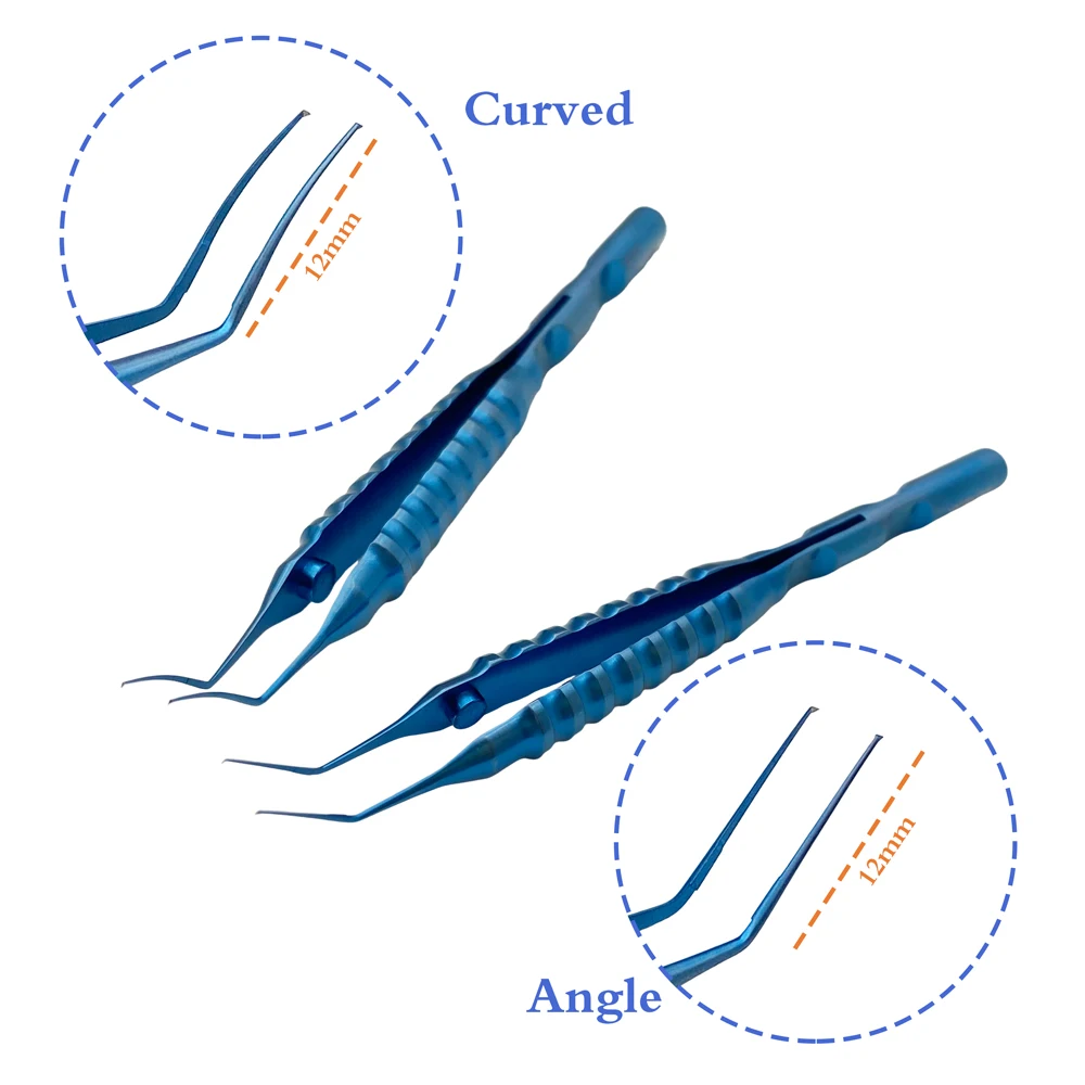 Pince à capsulorhexis en titane, pincettes chirurgicales ophtalmiques d'angle/incurvées, Instruments avec poignée à action croisée