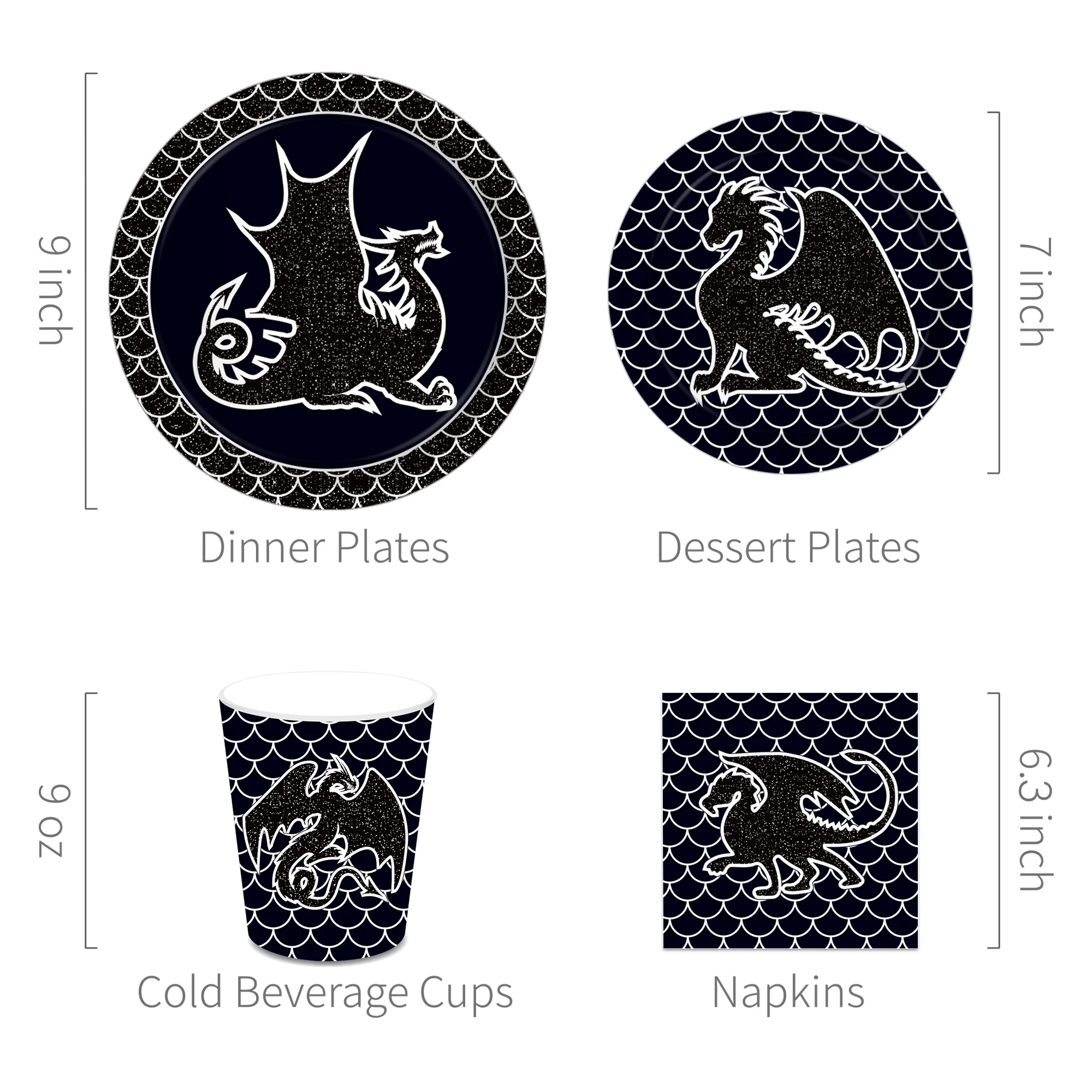 Cartoon Black Dragon Theme Disposable Tableware Sets Birthday Party Dinosaur Dragon Cups Napkins Plates Baby Shower Party Decor