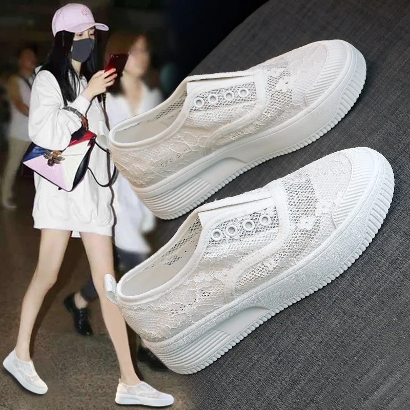 Fisherman Summer New Thick Bottom Lace Screen Casual Lazybones' Shoes One Pedal Loafer Women