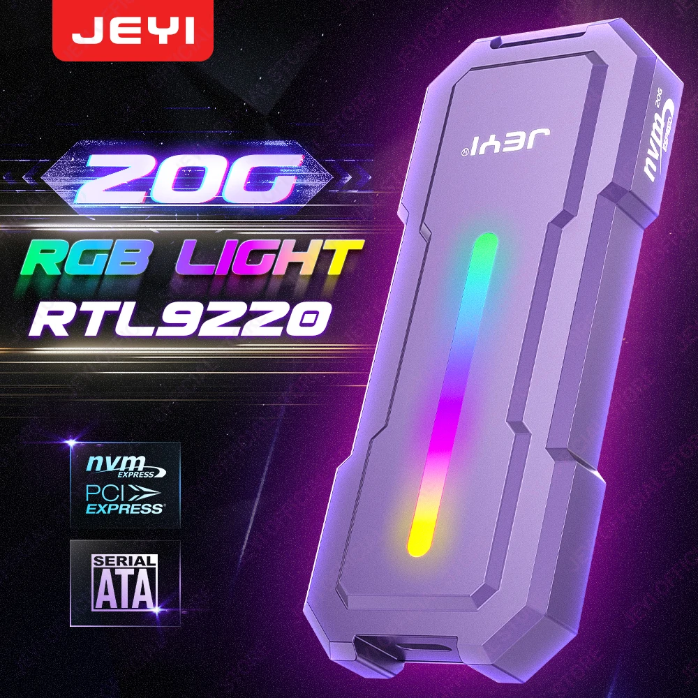 Корпус SSD JEYI 20 Гбит/с RGB M.2 NVMe, USB 3.2 GEN2x2, поддержка UASP Trim, емкость 4 ТБ, корпус из алюминиевого сплава, чип PCIe NVMe 9220