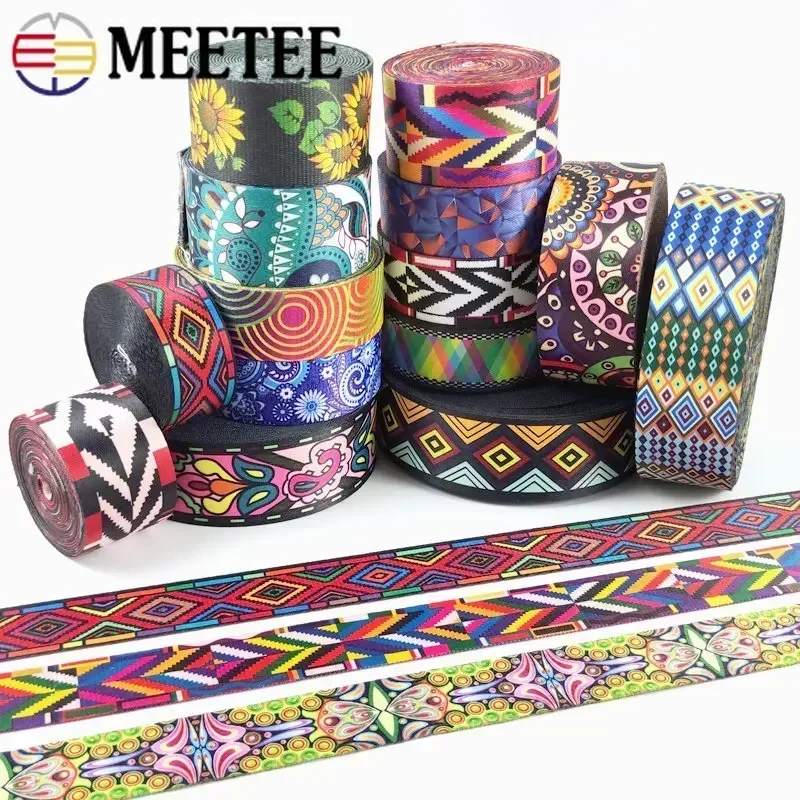 5Meters 38mm Printed Nylon Webbing Boho Bag Strap Ribbon Handbag Handle Leather Belt Bias Tape DIY Sewing Material Accessories