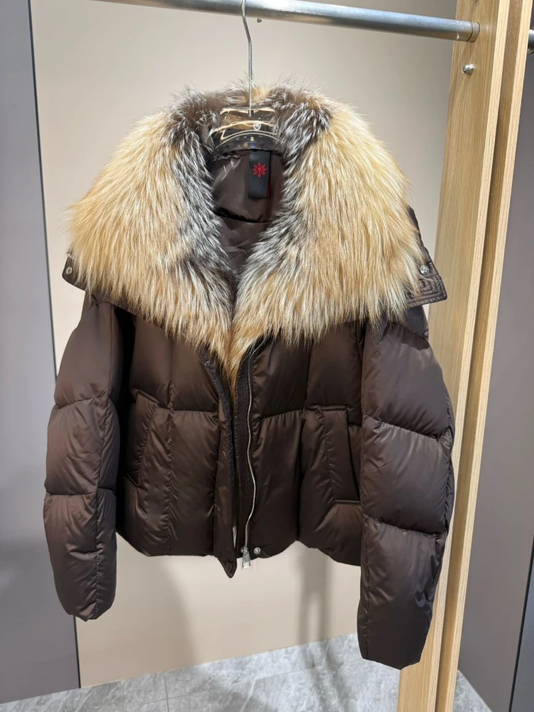 Winter Puffer Coat Women Detachable Real Fox Fur Collar Loose White Goose Down Jacket Windproof Warm Fur Parka Winter Coat Women