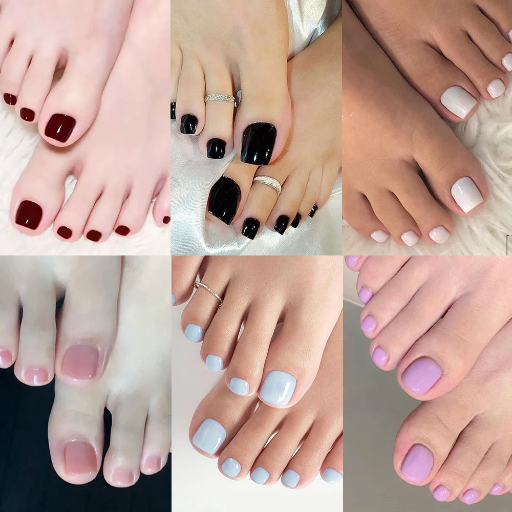 100/120/144pcs Fake Toenail Solid Color Short Square French Fake Toenails Full Cover Press on Feet Nail Art Tips for Girls Women