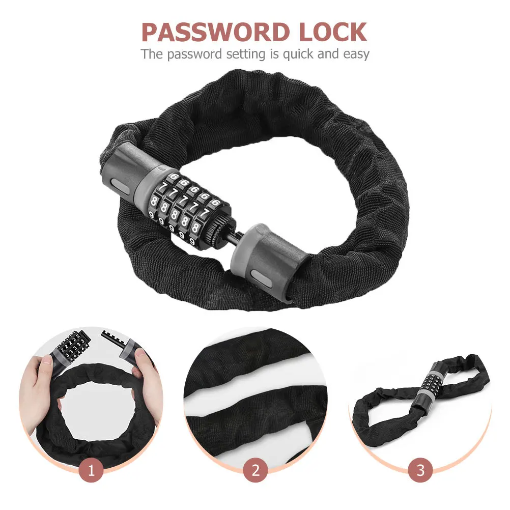 

5-Digit Password Bike Chain Lock Carbon Steel Anti-Theft Lock For Bicycle Motorcycle Luggage Outdoor Gear Multi-Function